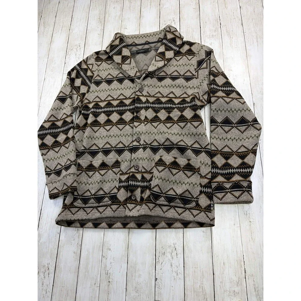 Junk Food Clothing Mens Shawl Collar Cardigan XL Brown Aztec Geometric Sweater